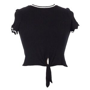 🌺 Everhart Ribbed Knit Black Tie Front Crop Top